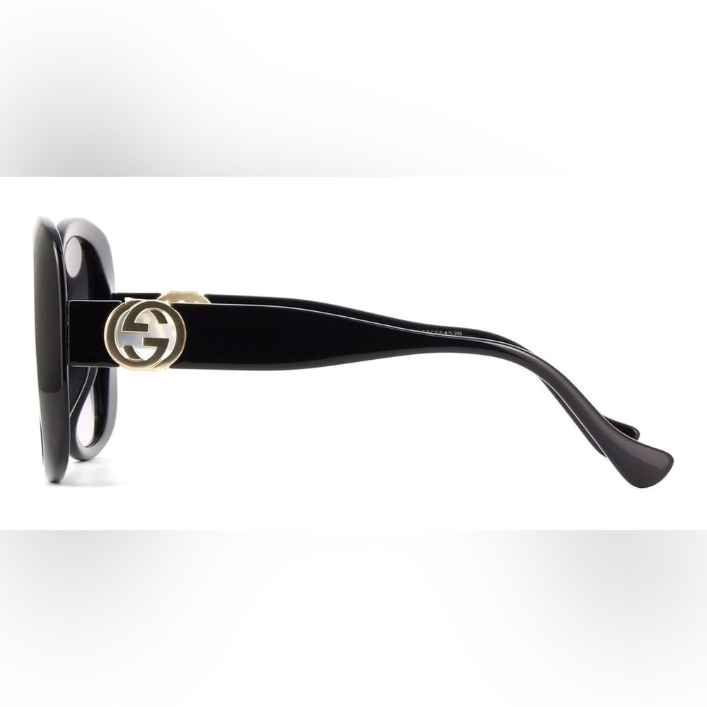 Gucci GG1029SA 001 Black Gold Chain Women Sunglasses Brown Grey Lens Large - Picture 6 of 6